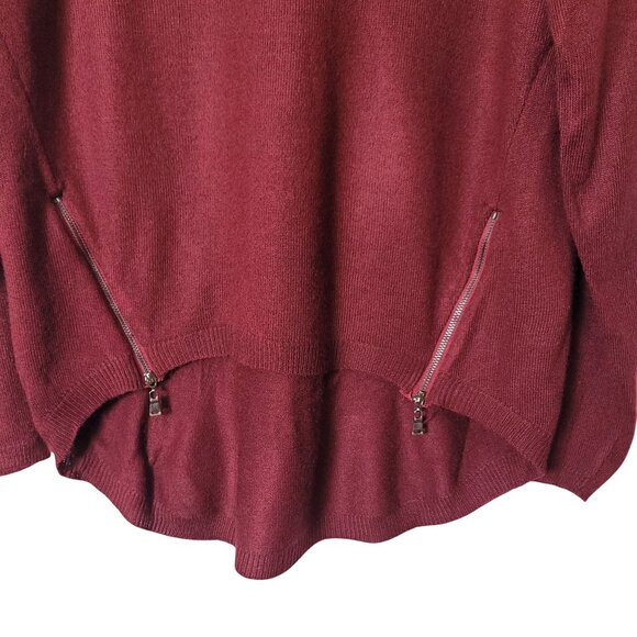 Mine ~ Burgundy Zip Accent Oversized Knit Sweater With Curved Hem & Side Details - Picture 11 of 12
